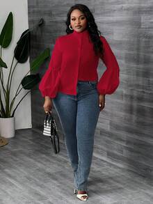 Slaydiva 优雅百搭的纯白色长袖泡泡袖衬衫，适合通勤、约会和派对等各种场合，尺码齐全，适合春秋季穿着。 - 紅色 - 查看 4