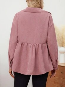 SHEIN Maternity Fashionable Minimalist Solid Color Corduroy Jacket - Dusty Pink - View 2