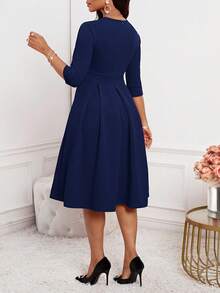 SHEIN Lady 2025 New Spring, Summer, Autumn And Winter Elegant Office Party New Year Ladies Navy Blue Dresses