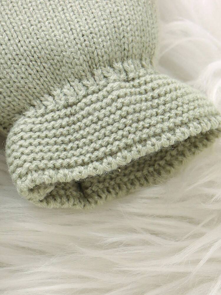 SHEIN 3 Peças Conjunto de Roupa para Recém-Nascida Menina: Macaquinho Rosa Bordado com Gola Peter Pan, Macacão com Pé, Chapéu + Manta de Tricô - Verde - Visão 6