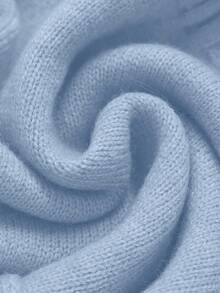 Franclia Sweater Rajut Wanita Minimalis dengan Kerah, Pita, Simpul Pita, Bahu Terbuka, Lengan Panjang, Warna Polos - Biru - View 8