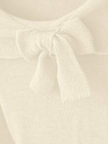 Franclia 女式简约时尚领蝴蝶结露肩长袖纯色针织套头毛衣 - 杏色 - 查看 4