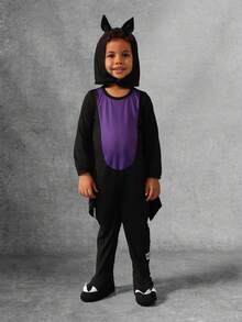 SUMWON Halloween Bat Costume For Kids Black Wing Jumpsuit With Purple Accents Holiday Party Dress Up Character Costume For Boys