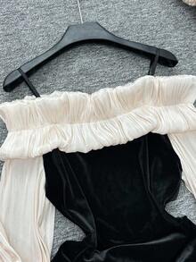 Franclia 女式优雅拼色荷叶边下摆连衣裙，秋季