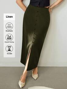 Uhlyne 女士海军蓝休闲开衩裙 - 綠色 - 查看 5