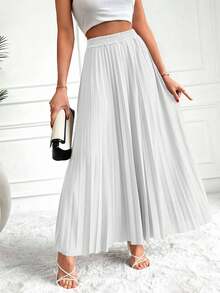 EURMUSE High Waist Pleated Maxi Skirt - Beige - View 6