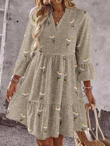 EMERY ROSE Lässiges, vintage-romantisches, elegantes Kurzkleid mit Gänseblümchen-Blume Muster für Damen, geeignet für Herbst/Winter, passend für Ausflüge und Dates - Verschiedenfarbig - Übersicht 3