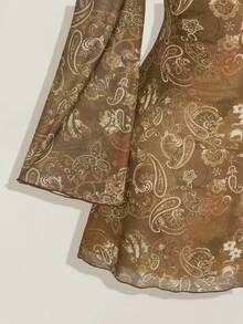 SHEIN ICON Váy cỡ lớn cho nữ mùa thu, váy dài tay cho nữ, váy lễ hội tay chuông lưới Paisley cổ điển Y2k gợi cảm cho ngày lễ - màu nâu - Xem 7