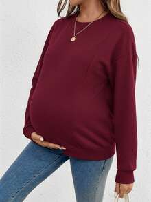SHEIN 宽松休闲孕妇和哺乳上衣 - 酒紅色 - 查看 4