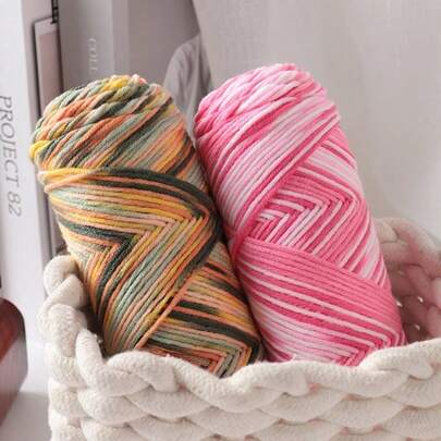 200g Hilo teñido con efecto tie-dye de grosor medio y multicolor, adecuado para tejer, ganchillo, hacer suéteres cálidos, bufandas, chaquetas, chales, ropa de abrigo, manualidades, mantas, etc. en otoño/invierno, 1 pieza = 2 bolas = 200g