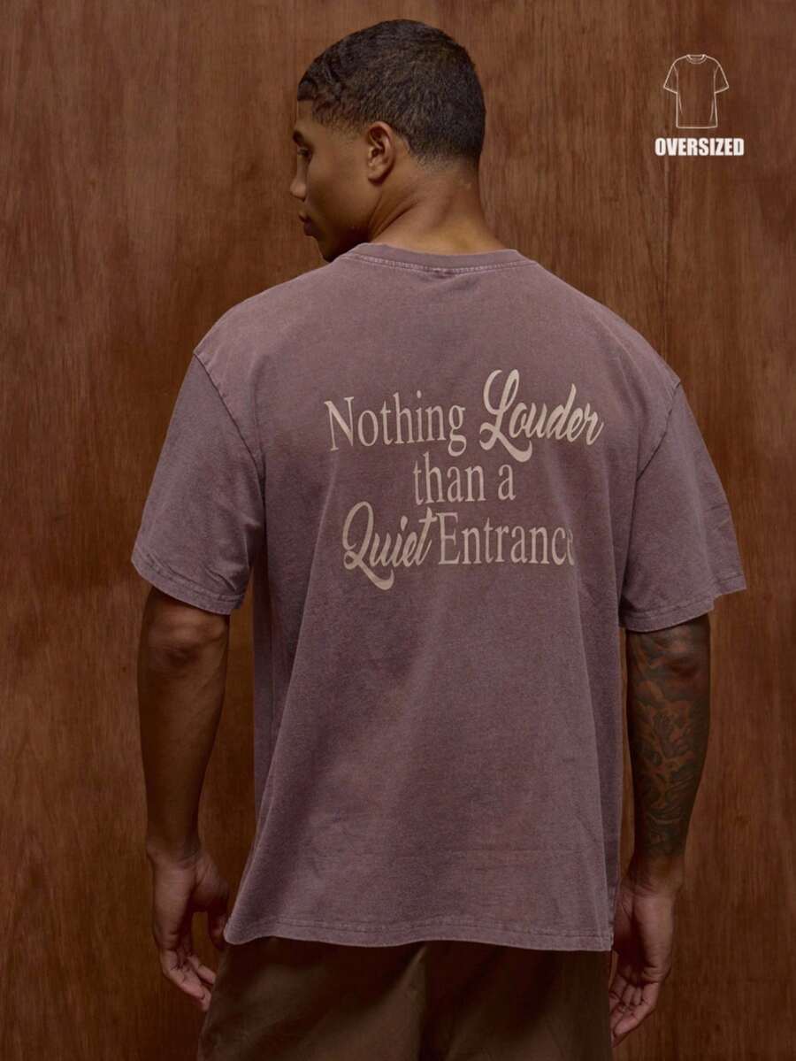 Musero Oversized Short Sleeve Crew Neck Washed Graphic Print T-Shirt Fall/Autumn Winter - Coffee Brown - View 1