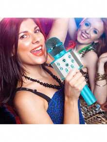 Microphone Audio Integrated Microphone Home Singing K Wireless Bluetooth Can Be Inserted TF ,USBCard Play Music Outdoor Party Family Gathering,Microphone,Mic,Wireless Microphone - 彩色 - 查看 5