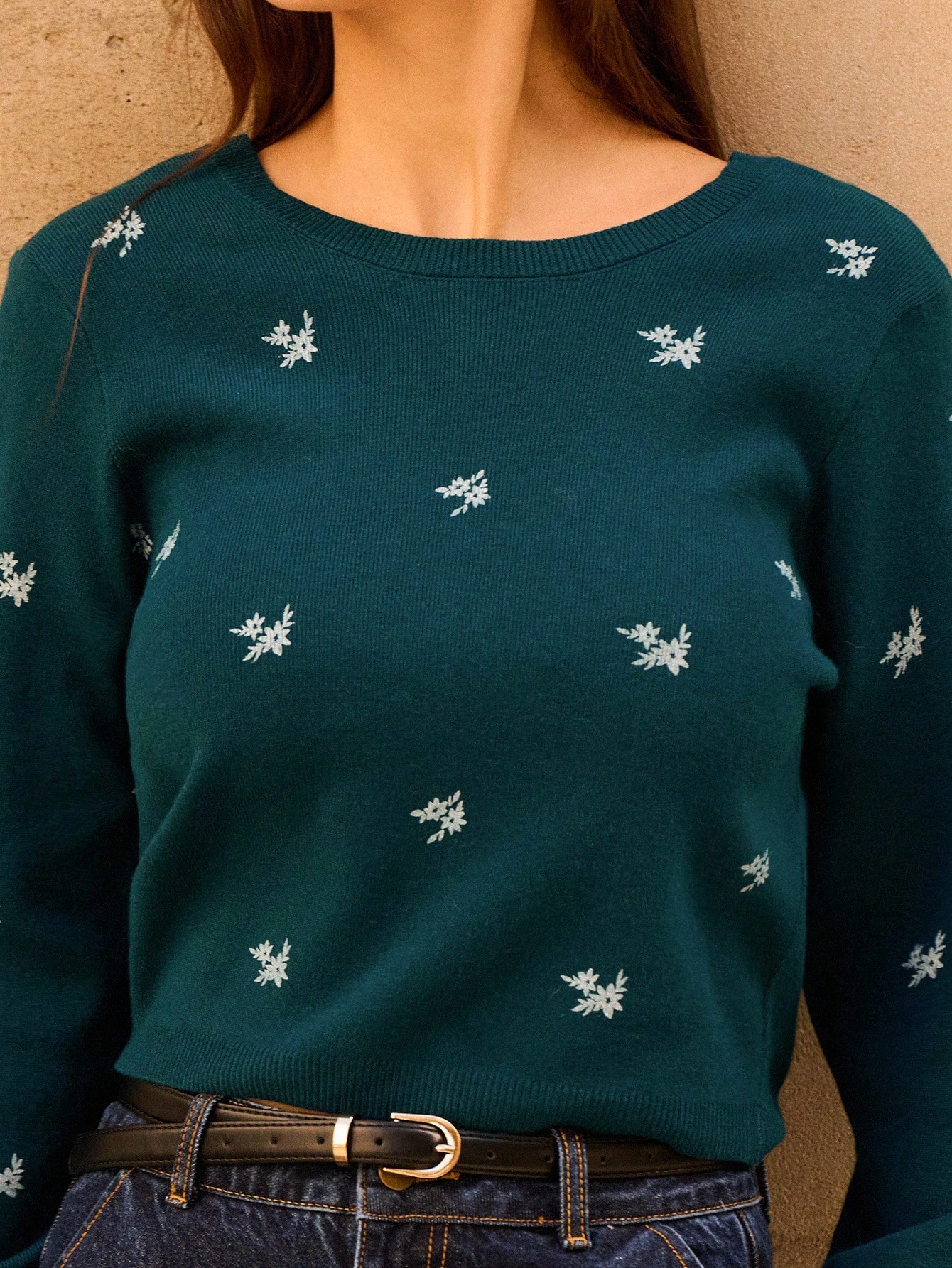 Navy Blue Floral Printed Loose Fit Open Tie Back Jumper Fall Women Autumn Office Spring Summer Going Out