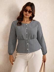 Vionelle Chemise à carreaux à manches longues et col rond pour femmes grandes tailles, nouvelle collection automne. Élégante pour le travail et le port quotidien - Multicolore - Voir 4