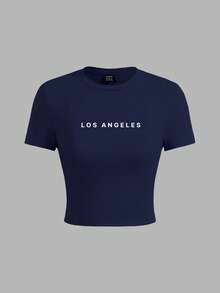 SHEIN EZwear 3 件套休闲简约黑、蓝、白图案圆领短袖短款紧身 T 恤女款，适合夏季外出 - 彩色 - 查看 5