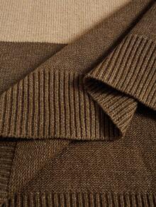 Manfinity CityGents Men's Colorblock Crew Neck Casual Pullover Sweater Striped Sweater, Brown Khaki Sweater, Suitable For Going Out, Going To Work, Working, Playing It Is Great For Couples And Makes An Excellent Gift Idea For Boyfriends Or Husbands, Fall/Winter - Multicolor - View 7