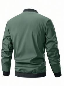 Manfinity Homme Men's Autumn Contrast Color Zipper Collar Casual Baseball Jacket - Mint Green - View 2