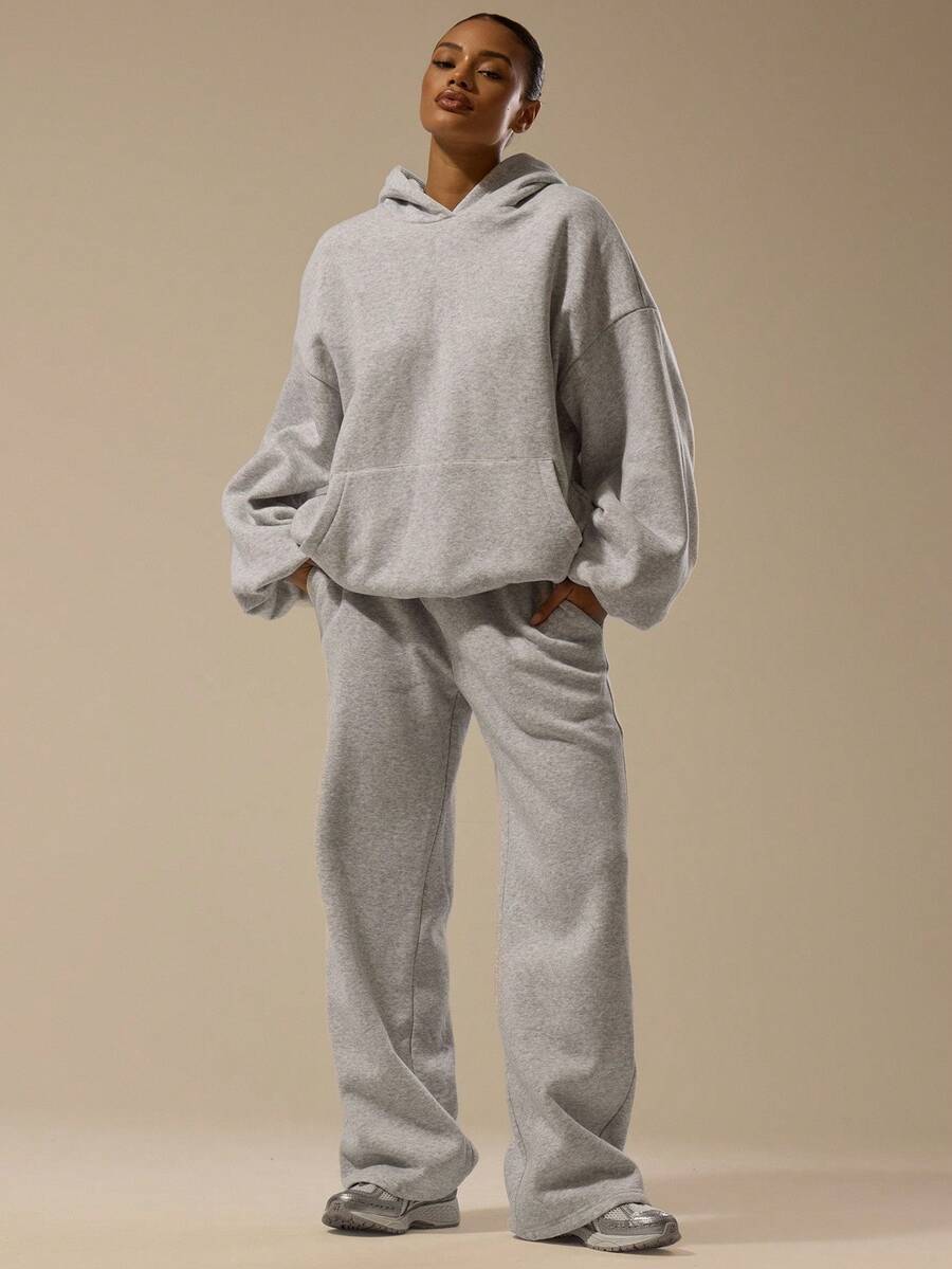 MUSERA ESSENTIALS 阔腿弹力腰慢跑裤 日常休闲基础款运动裤 家居裤 - 淺灰色 - 查看 1