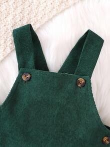 Souflis Souflis 2 件套幼儿男童圣诞格子纽扣前衬衫和可调节灯芯绒背带裤，适合通勤、上学、度假、运动、秋季、6 个月 - 3 岁、儿童服装、婴儿服装、幼儿 T 恤、幼儿背带裤 - 墨綠色 - 查看 10