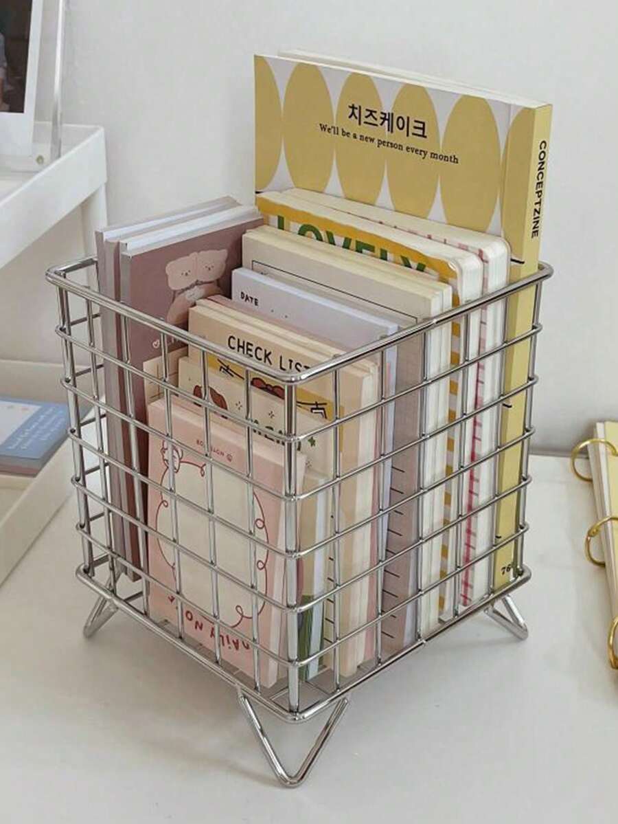 1pc Fashionable Iron Art Storage Basket For Coffee Pods, Concentrated Liquid, Books, Tape, Snacks, Desk Organizer Valentine's Day, Valentines Wedding, Birthday,Storage Organizer,Kitchen Organiser,Shelf,Kitchen Organization And Storage,Kitchen Accessories,Closet Organization And Storage,Storage Box,Shelves,Makeup Organizer,Shelf,Back-To-School Season - Silver - View 1