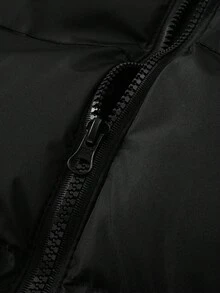 Manfinity Homme 男士绗缝拉链连帽长袖羽绒服，冬季外套 - 黑色 - 查看 7