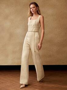 MOTF PREMIUM 链条腰带粗花呢喇叭腿连体裤，冬季，约会