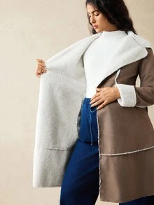 Boho Mama 秋季孕婦秋冬休閒長袖長版大衣 - 棕色 - 查看 10