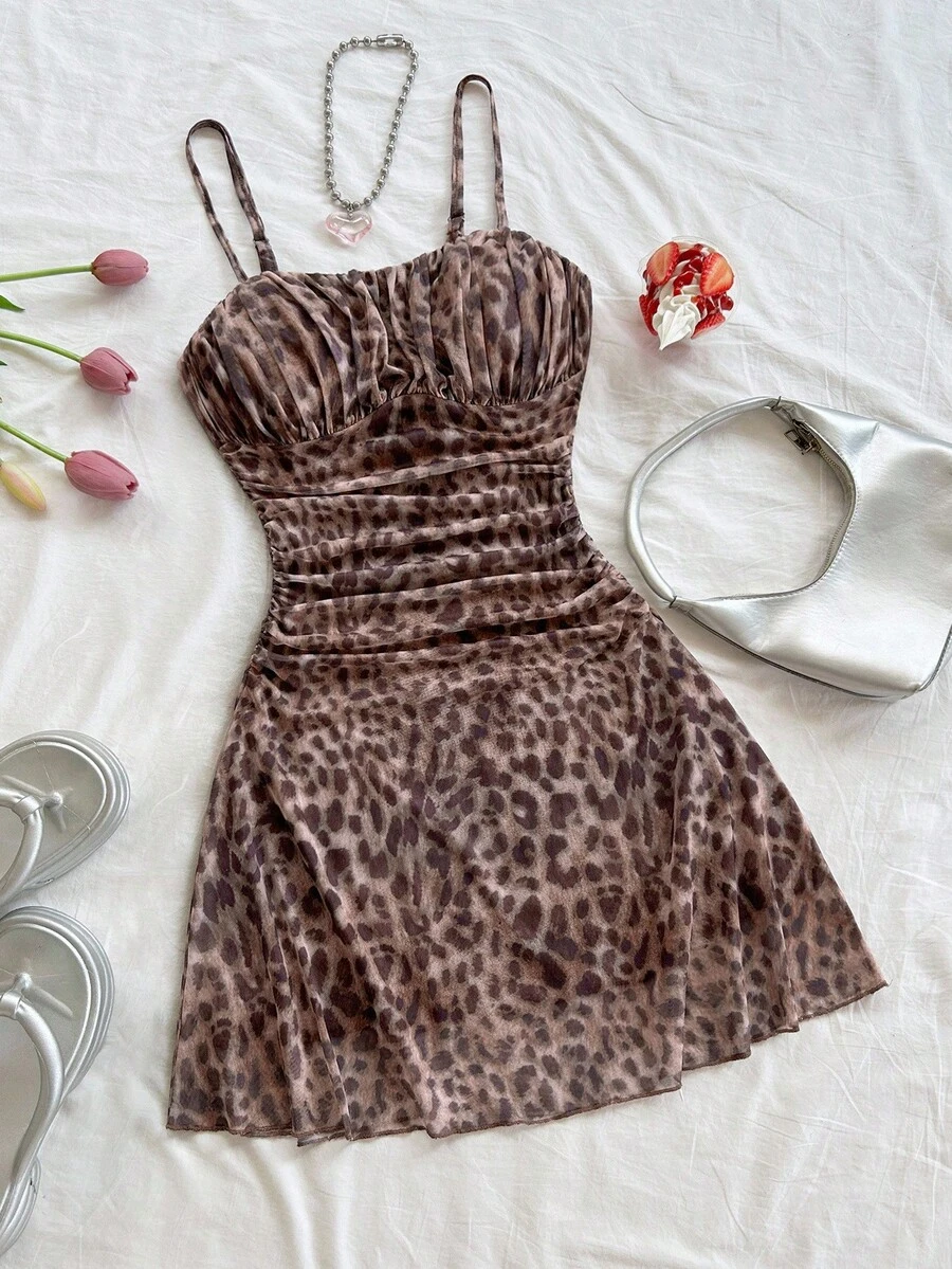 Soleia 女式夏季度假蓝白花卉网眼吊带裙 - 棕色 - 查看 1