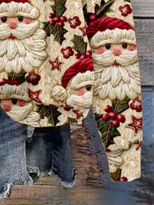 SHEIN LUNE 圣诞节仿皮草圣诞帽休闲简约印花圆领宽松女式运动衫，秋冬 - 彩色 - 查看 6