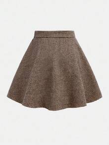 Serisse Kids Tween Girls' Casual Everyday Vintage Versatile Elegant Houndstooth Button Front A-Line Skirt, Collegiate Patterned Skirt, Khaki Skirts, Brown Skirt, Cute Skirt, Skirt Outfit