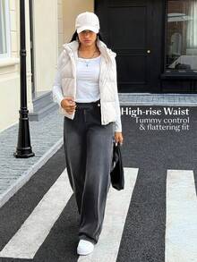 Flexra Jeans droits taille mi-haute lavés - Gris - Voir 6