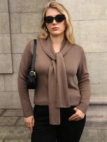 Juhart 气质蝴蝶结V领毛衣，温柔气质适合秋冬穿搭 - 咖啡棕 - 查看 6