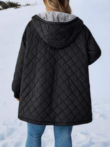 SHEIN CURVE+ Quần áo Curve Plus Size/Mùa thu/Quần áo mùa thu cho nữ/Quần áo mùa đông cho nữ/Quần áo mùa đôngÁo khoác lót nhiệt có mũ trùm đầu màu đen cỡ lớn cho nữ, Áo khoác mùa thu/đông cỡ lớn Quần áo mùa đông cỡ lớn cho nữ Quần áo Curve Plus cỡ lớn 8xl Quần áo nữ cỡ lớn 6xl Quần áo nữ - màu đen - Xem 2