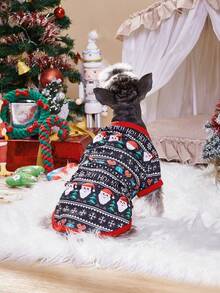 PETSIN 有趣的圣诞狗 T 恤圣诞老人和雪花印花，带有红色饰边和“HO HO HO”文字 - 彩色 - 查看 12