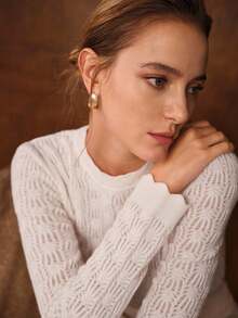 MOTF PREMIUM Jersey de cuello redondo versátil de punto de calado 100% lana - Blanco - Ver 8