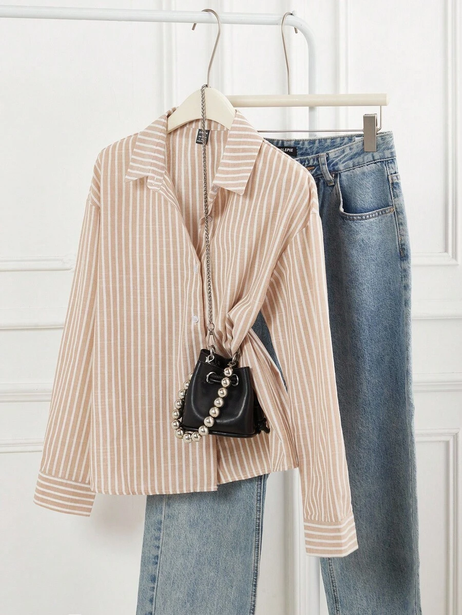 Franclia Striped Shirt, Comfortable For Commuting And Casual Daily Wear - Khaki - View 1