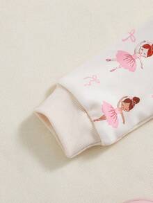 SHEIN Playful Pals 2pcs Girls Sweet Ballet Girl Print Set, Long Sleeve Top + Skirt, All-Over Print Design - Pink - View 5