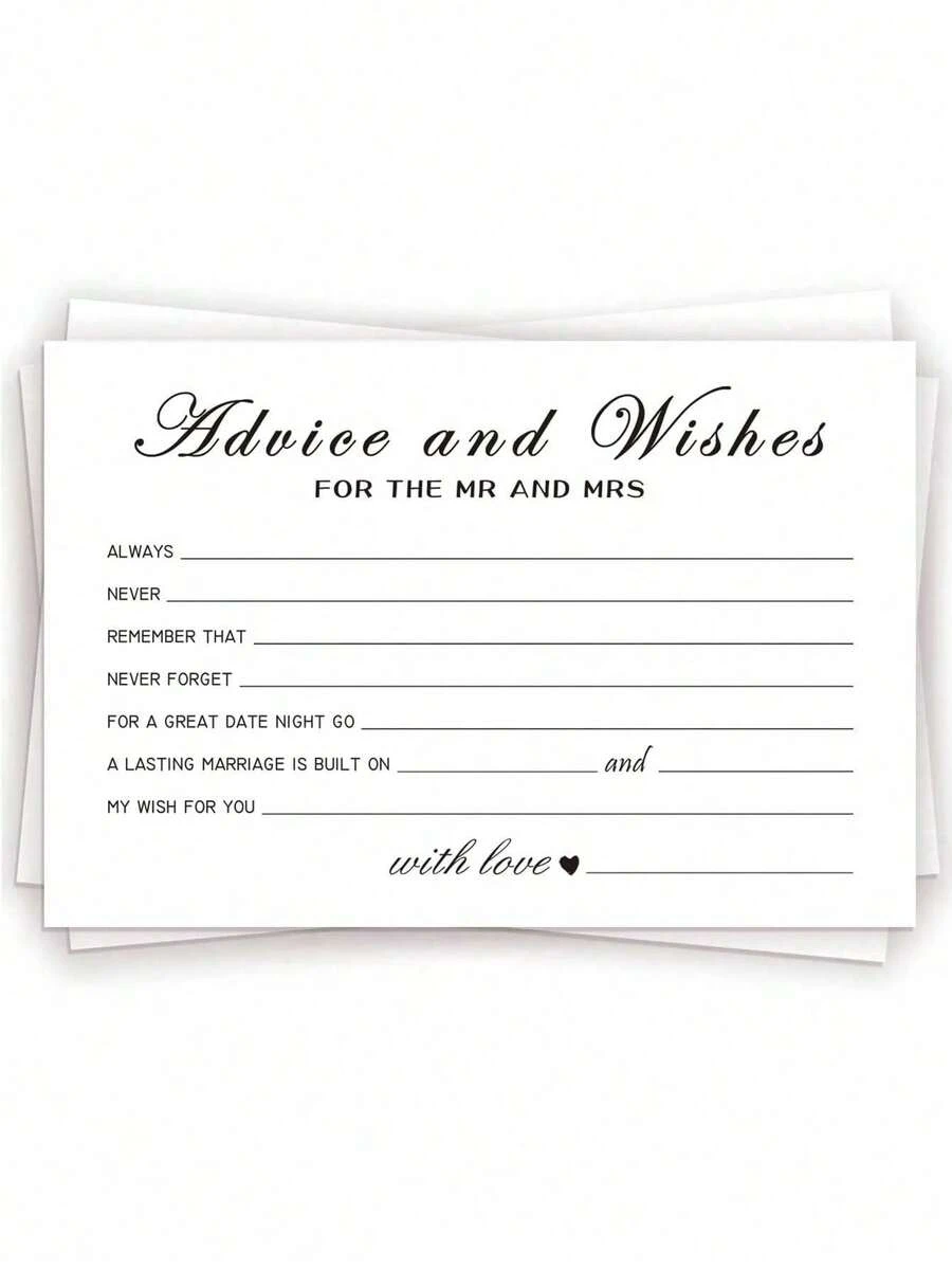 50 piezas - Tarjetas de consejos y deseos para las nuevas parejas Sr. y Sra., novia y novio, recién casados, tarjetas de consejos de boda perfectas para decoraciones de la recepción de bodas/fiesta de duchas nupciales - Blanco - Ver 1