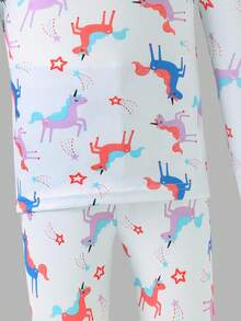 Set de 3 piezas de pijama de niña con camiseta de manga larga y pantalones con estampado de unicornio de dibujos animados