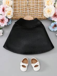 SHEIN Elladie kids Baby Girl White Fluffy Thermal Lined Warm Casual Elegant Jacket, Suitable For Autumn/Winter - Black - View 2