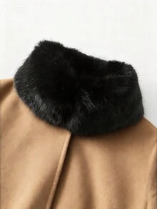 GlowEve CURVE Plus Size Women's Elegant Overcoat With Fur Collar And Belt