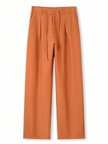 Manfinity Homme 男士系带腰带休闲棕色宽松裤，Old Money，秋季 - 鏽棕色 - 查看 3