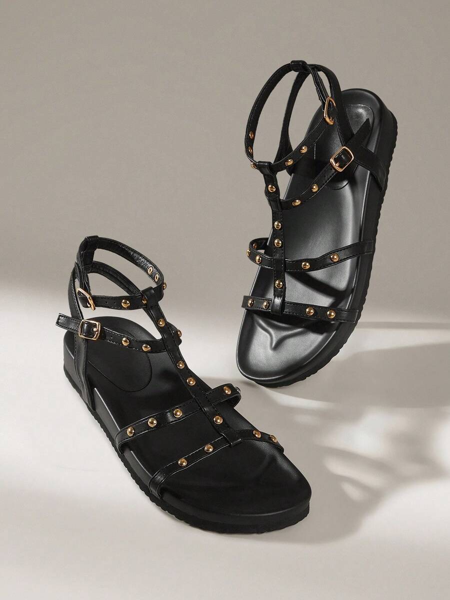 Solecia Women Fashion Open Toe Strappy Comfortable Flat Sandals, Brown, Suitable For Spring/Summer Holiday Season Spring Break Easter For Christmas - Black - View 1