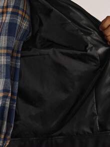 SWAVVY Men's Solid Color Zip-Up Long Sleeve PU Leather Jacket, Fashionable For Autumn/Winter, Grunge - Black - View 8