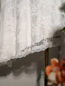 Amplova Đầm dài tay cổ chữ V phối ren màu trơn thanh lịch cỡ lớn - trắng - Xem 7