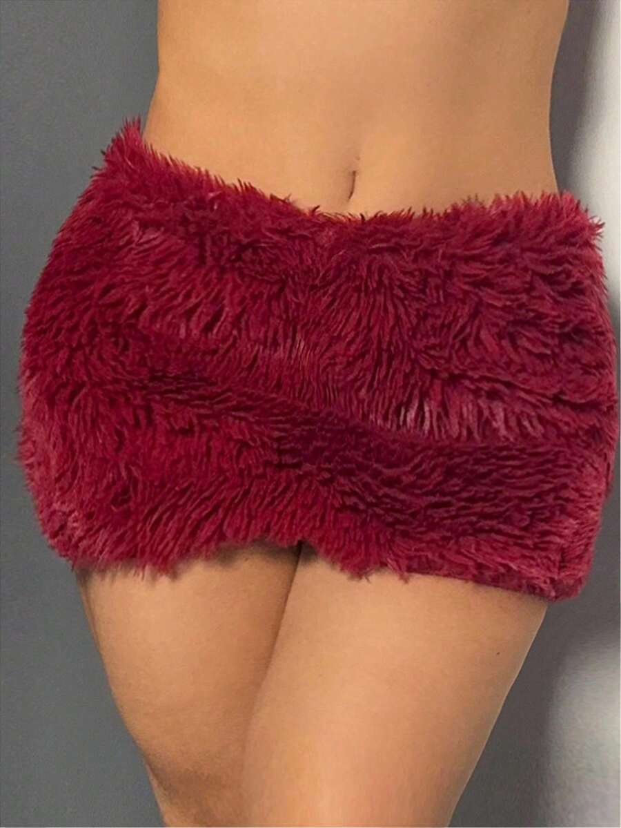 Maweii Chân váy ngắn màu đỏ bồng bềnh gợi cảm dành cho nữ cỡ lớn, thích hợp cho các bữa tiệc và hộp đêm, mùa thu/đông. - Đỏ - Xem 1