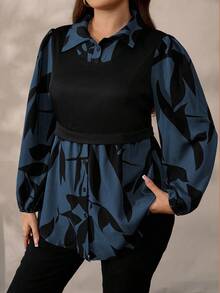 EMERY ROSE Áo len dệt kim họa tiết hoa chắp vá cỡ lớn dành cho nữ, Thu/Đông - Màu xanh lam - Xem 3