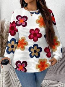EMERY ROSE Casual White Plaid Round Neck Comfortable Sweatshirt, Autumn/Winter - Multicolor - View 7