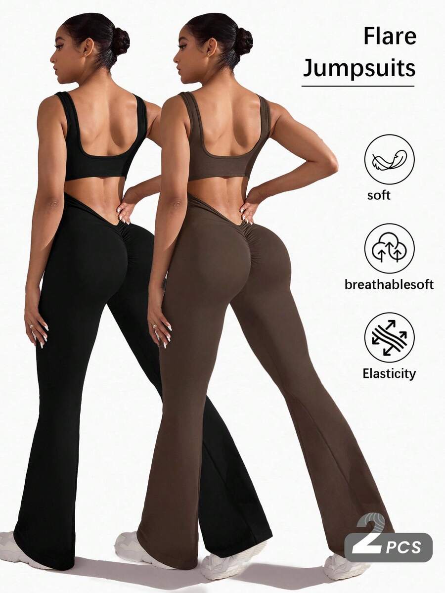SHEIN Velisys Bộ đồ tập yoga liền mạch/ hở lưng gợi cảm/ eo chữ V sâu/ đa năng cho thể thao và mặc hàng ngày