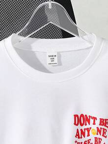 SHEIN Boys' Casual Letter Print Long Sleeve T-Shirt, Versatile Street Style - White - View 3